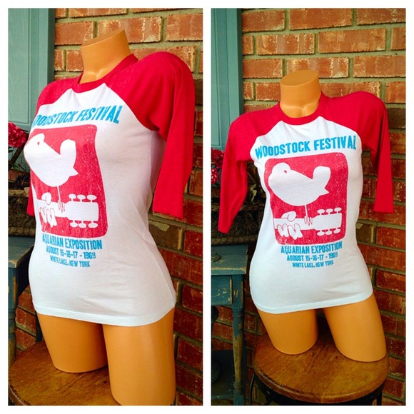 ❌BUNDLED❌ Vintage Woodstock baseball 3/4 Top - Picture 2 of 4