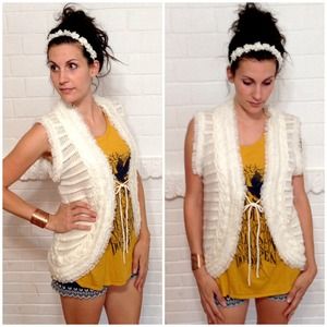 Coachella braided fringe crochet sweater vest M