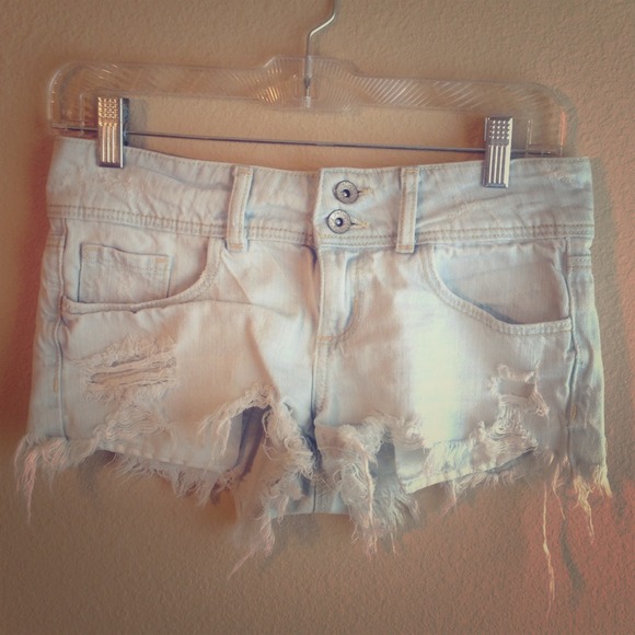 Acid washed, destroyed denim shorts