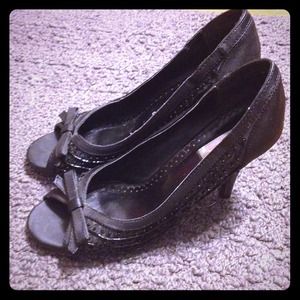 Black, Candies brand, size 7m open toe heels.