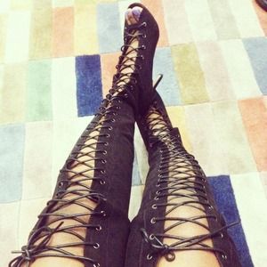 Thigh high lace up boots