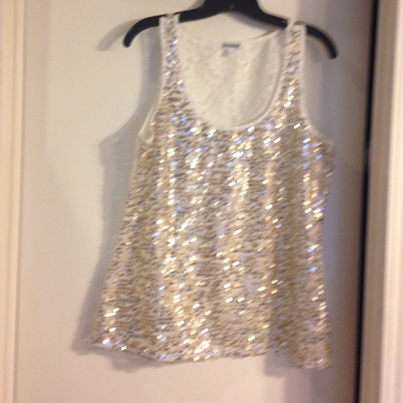 Express Tops - White top with a lace back and Sequence front