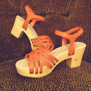 Orange strappy sandal wedges