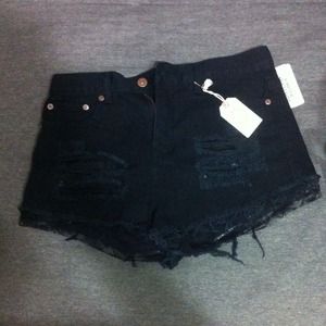 Black lace trim high waisted shorts