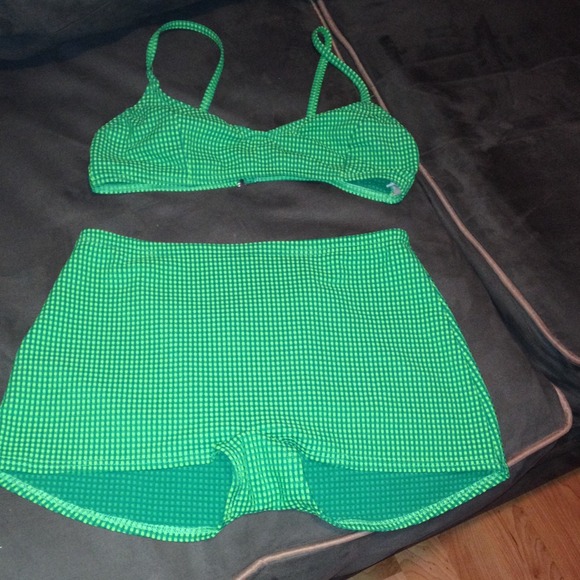 Women's green gingham swim suit size 10