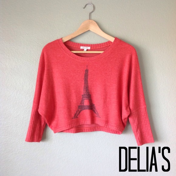 Crop Sweater with Eiffel Tower Graphic