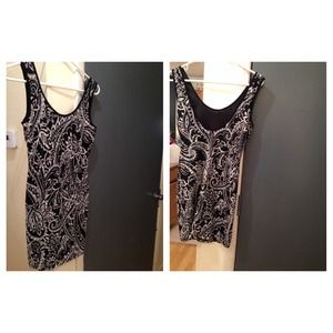 Black and White Lace Printed Tank Body Con Dress