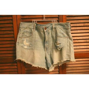 Ae hi rise light wash shorts
