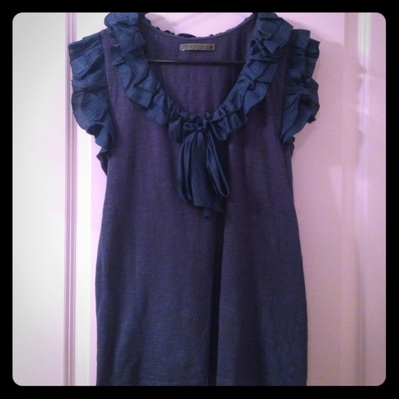 Dark Teal Anthropologie Top With Silk Bow