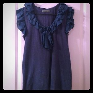 Dark Teal Anthropologie Top With Silk Bow