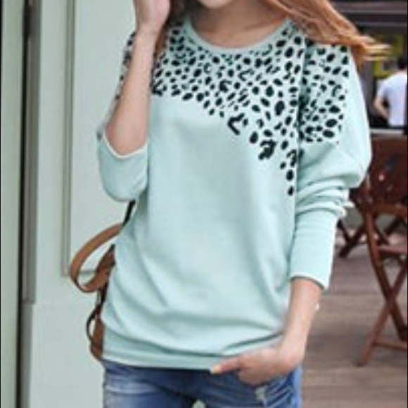 Teal leopard print sweatshirt top