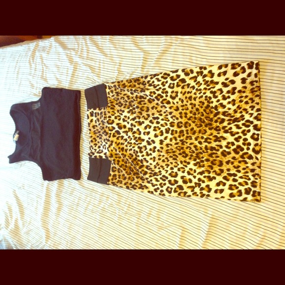 2 piece set black short & leopard skirt