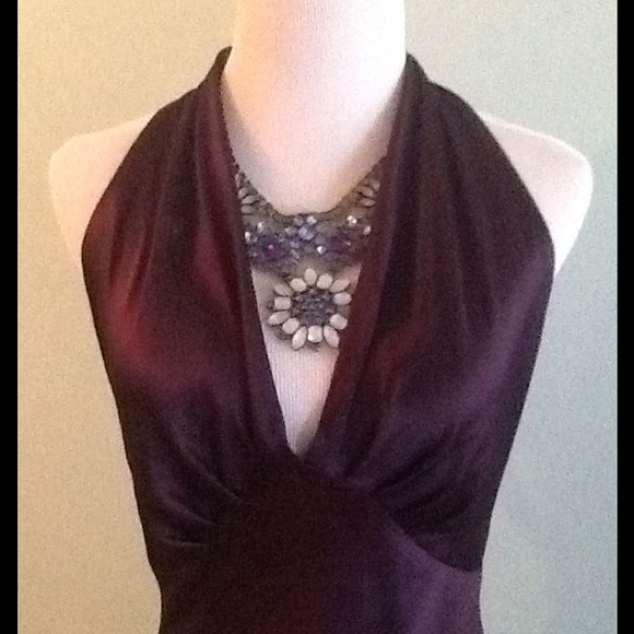 Beautiful Silk Aubergine Halter Dress - Picture 2 of 4
