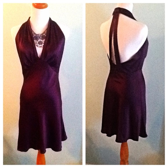 Beautiful Silk Aubergine Halter Dress - Picture 3 of 4