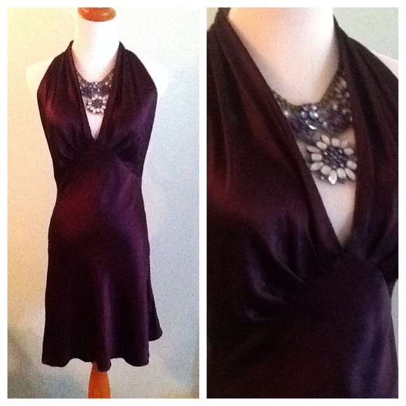 Beautiful Silk Aubergine Halter Dress - Picture 4 of 4