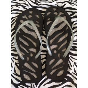 Black Zebra Flip Flops