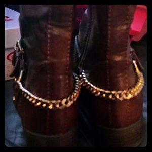 Brown Gold Chain Boots