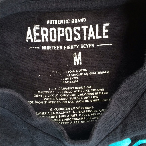 Men's Aeropostale Black & Teal T-Shirt - Picture 2 of 2