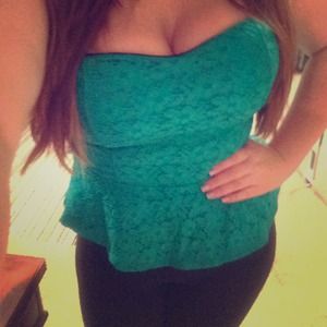 Green lace peplum shirt