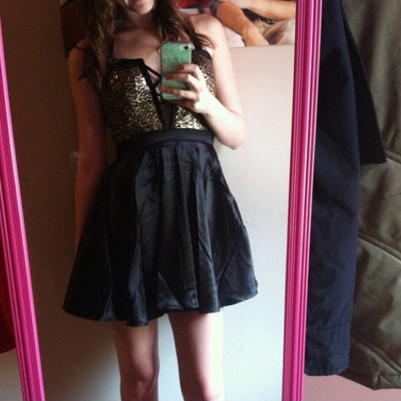Xenia black and gold caged party dress