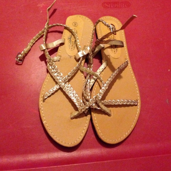 Gold braided strap sandals