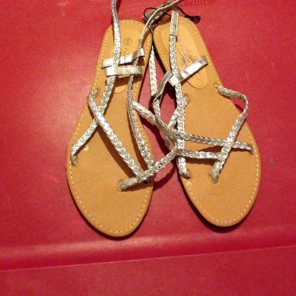 Silver braided strap sandals