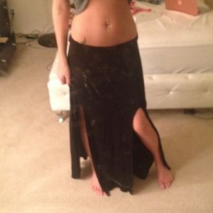 Double slit black maxi skirt