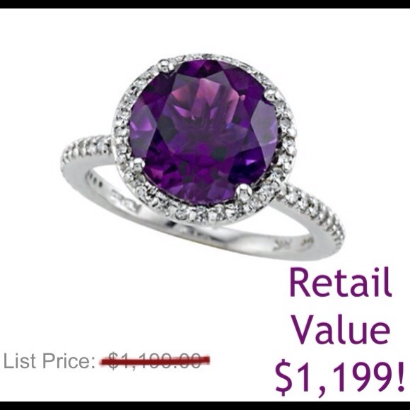 Genuine Amethyst Ring: 3 CARATS in 14kt White Gold