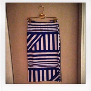 Blue and White Striped Skirt pencil stretchy