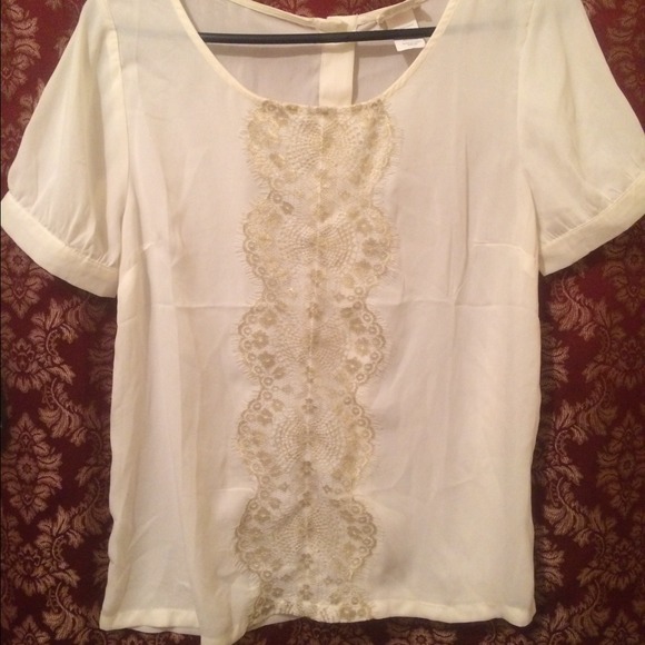 Cream chiffon blouse with gold lace