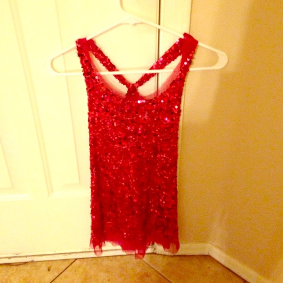 Red sheet sequin dress