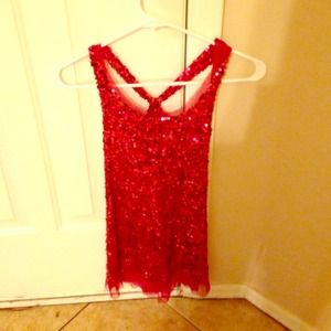 Red sheet sequin dress