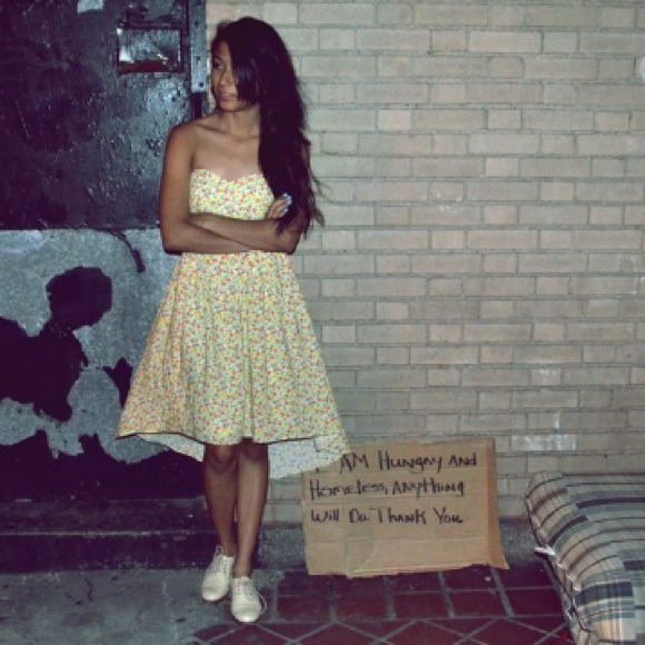 Floral strapless high low dress