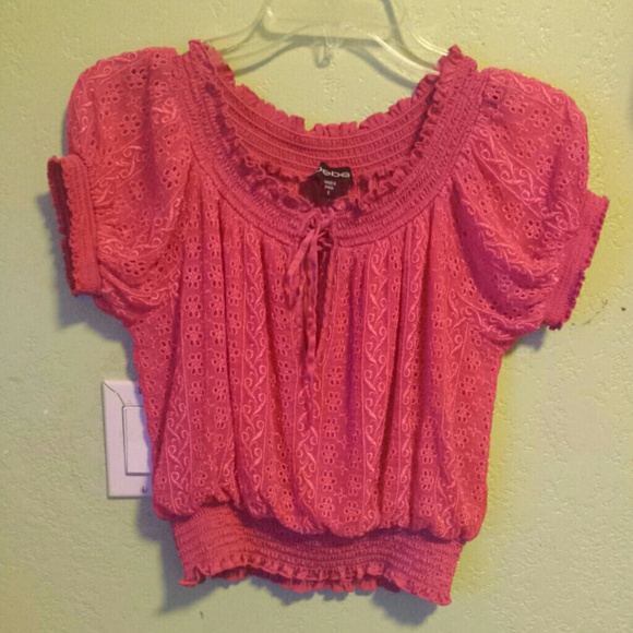 BEBE Fuschia Peasant Crop Top