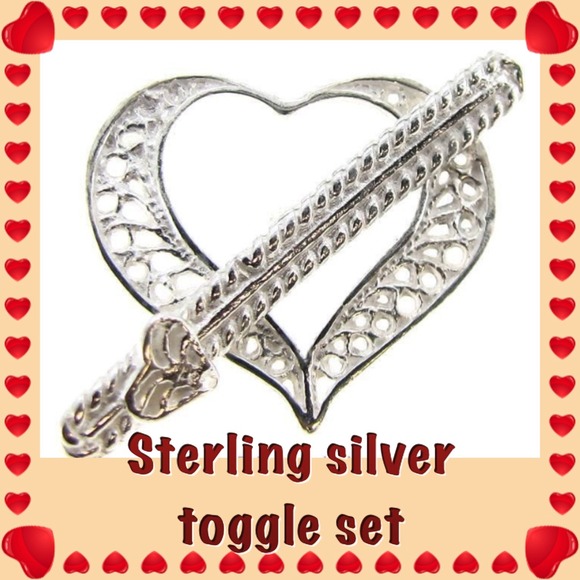 NEW Large STERLING SILVER HEART 17x19mm TOGGLE Set