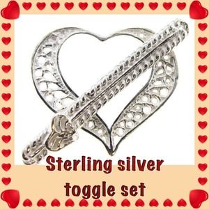 NEW Large STERLING SILVER HEART 17x19mm TOGGLE Set
