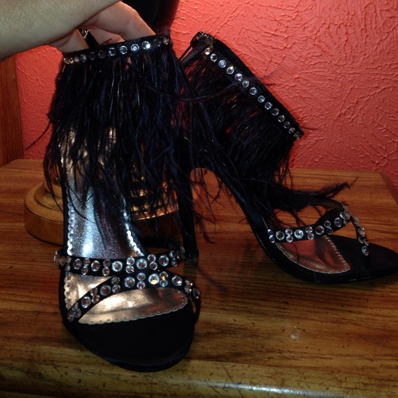 Johnathon Kayne heels with feather and crystals