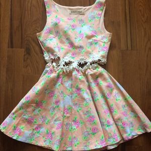 Peach dress with neon print and cutout