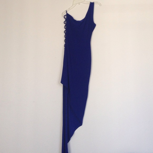 Blue sexy slitted one sleeve dress