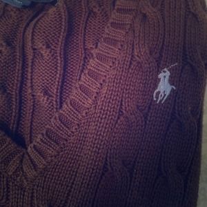Brown Ralph Lauren long sleeve v neck sweater