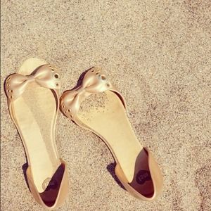 Gold Jelly Bow Flats