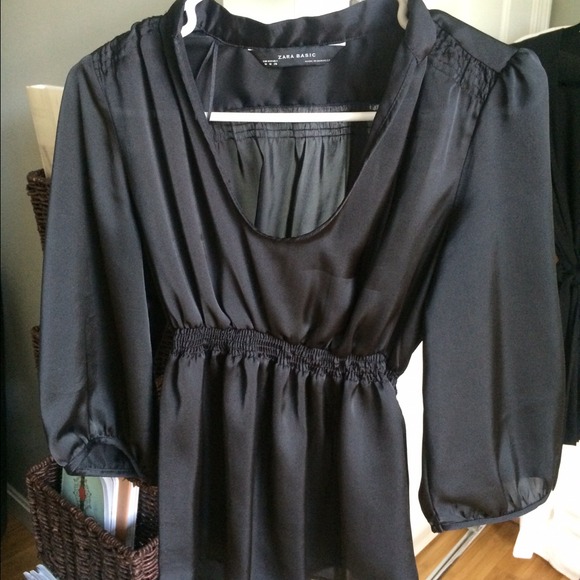 Zara black silky / satin shirt medium