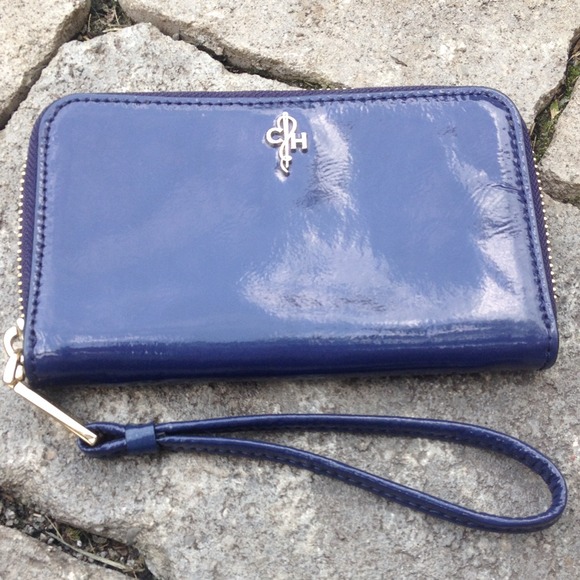 WeekendSale! Cole Haan blue PatentLeather wristlet