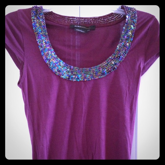 BCBG MAXAZRIA XXS Beaded Wine Colored Top