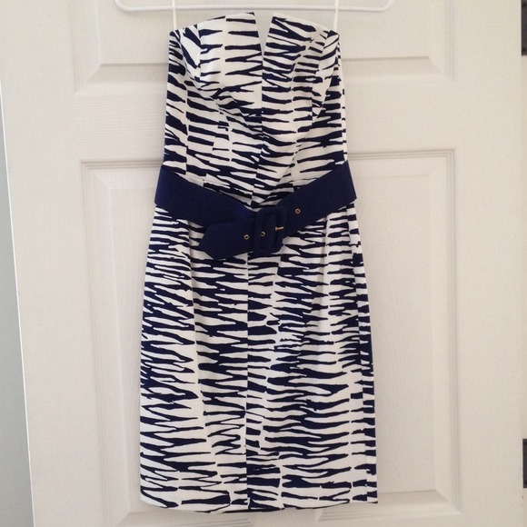 Trina Turk Navy & White Strapless Dress