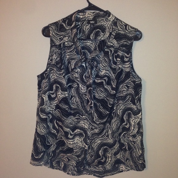 Black and white pattern blouse with bow