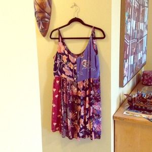 90's Style Button-up Mixed Pattern Baby-doll Dress