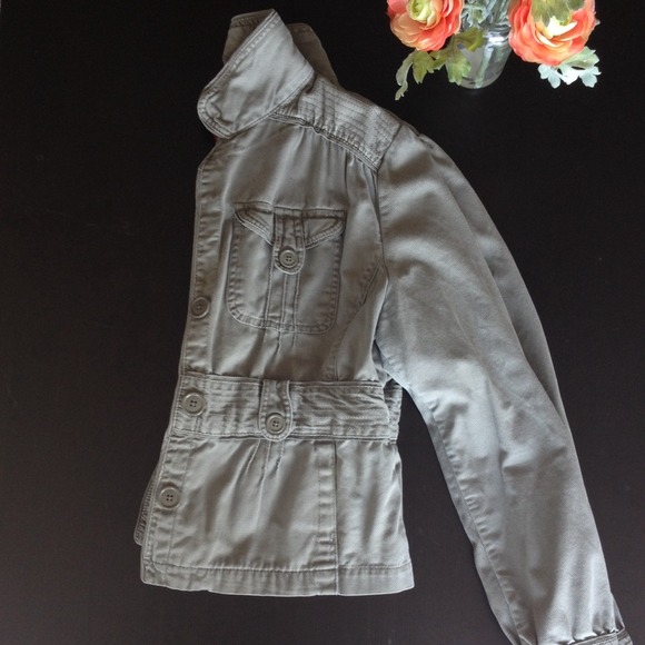 Grayish green jacket.