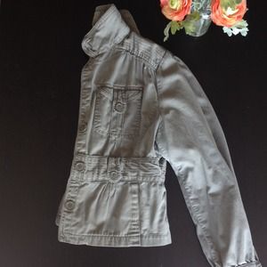 Grayish green jacket.