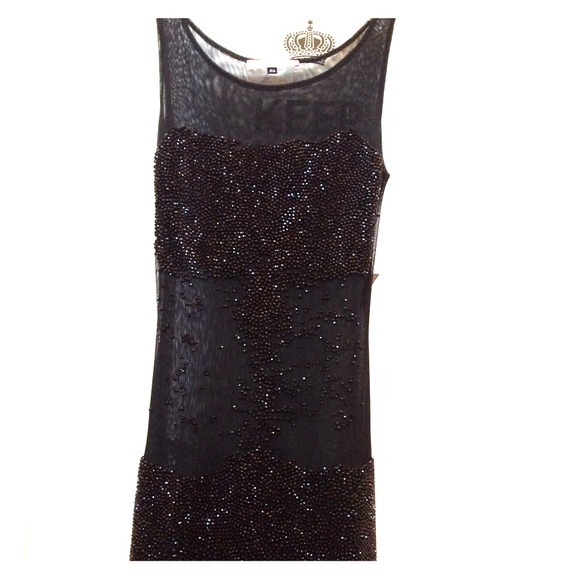All black crystallized mini see thru Dress